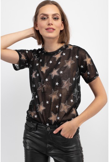 Star detail sheer t-shirt